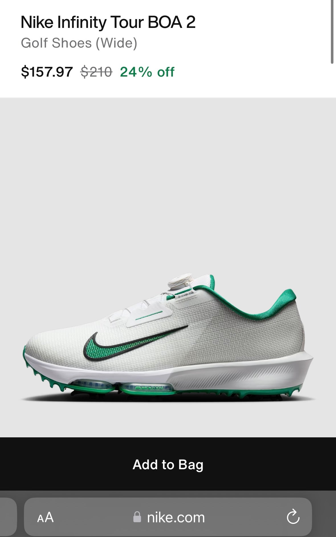 Nike Air Zoom Infinity Tour 2 Golf WIDE 'Photon Dust Malachite'
