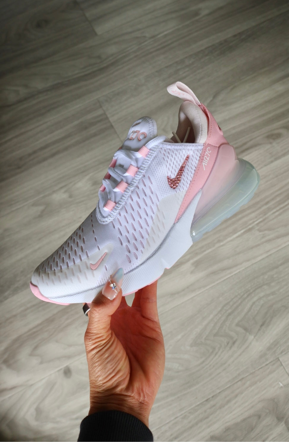 Nike Air Max 270 White Soft Pink + Swarovski Option