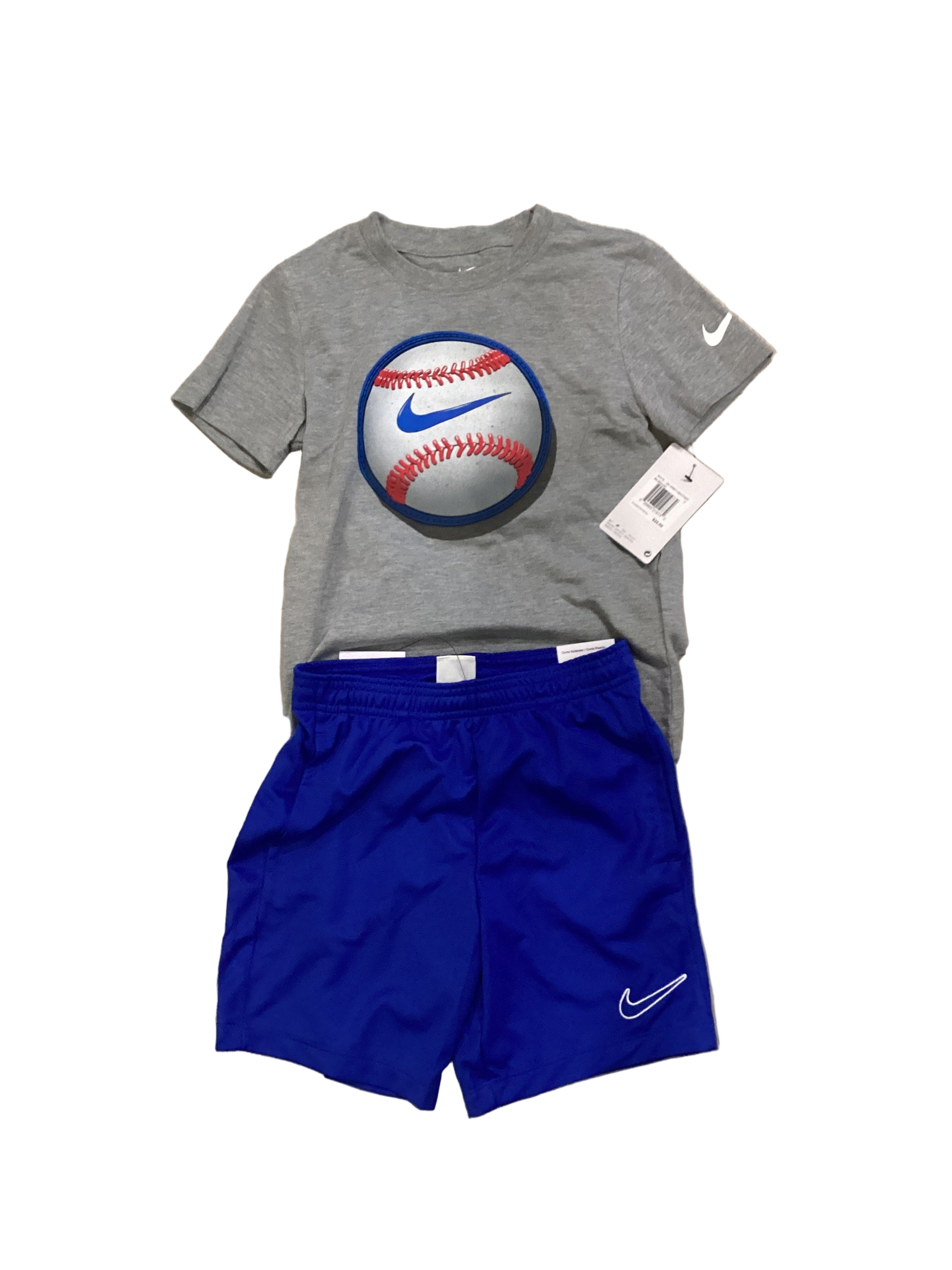 Nike Grey Baseball Tee + Blue Short Set- 7 Boys