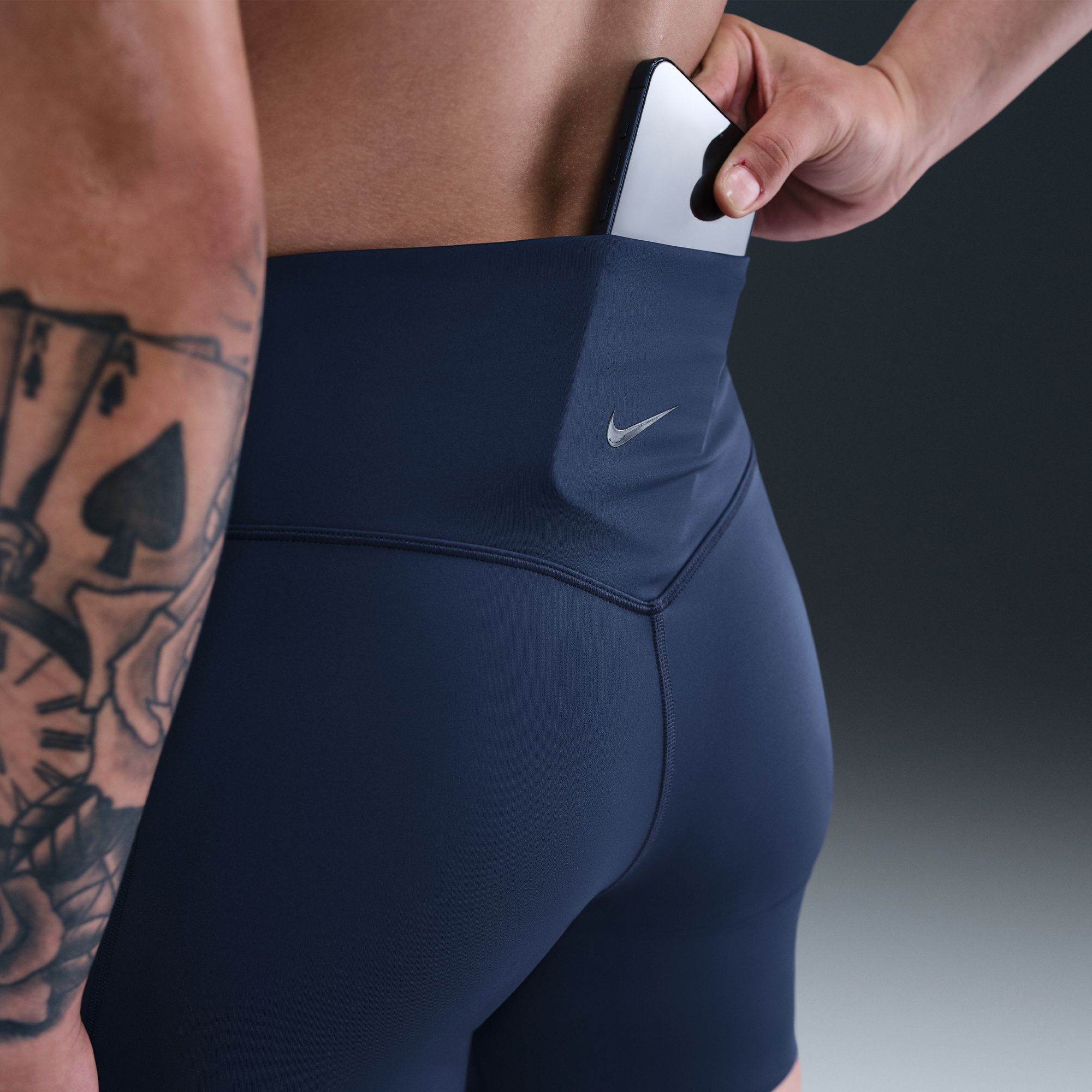 Nike Women's High-Waisted Biker Shorts with No Front Seam- Midnight Navy