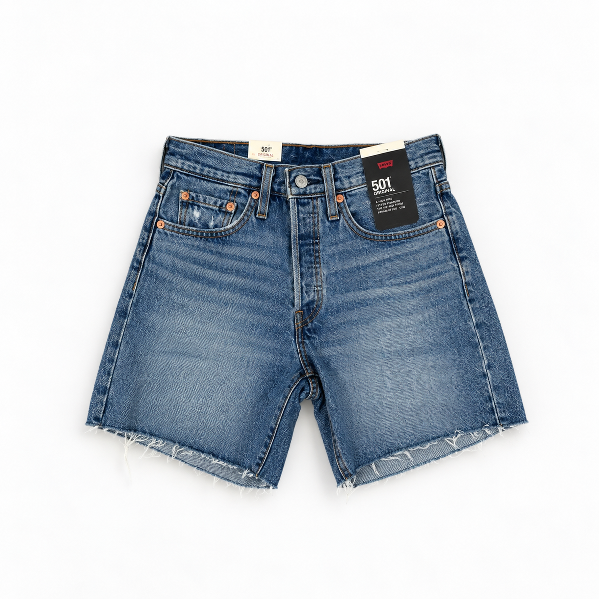 Levi's 501 Mid Thigh Light Wash Raw Edge Shorts