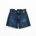 Levi's 501 Mid Thigh Dark Wash Raw Hem Shorts