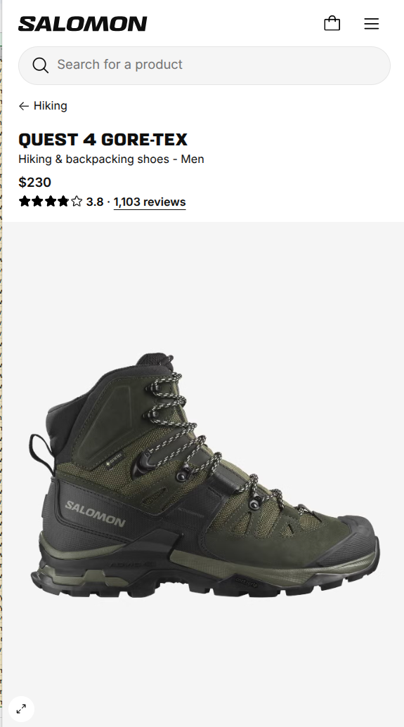 7.5m- Salomon Quest 4 Gore Tex Hiking Boots