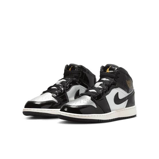 4.5y- Air Jordan 1 Mid Black Metallic Silver