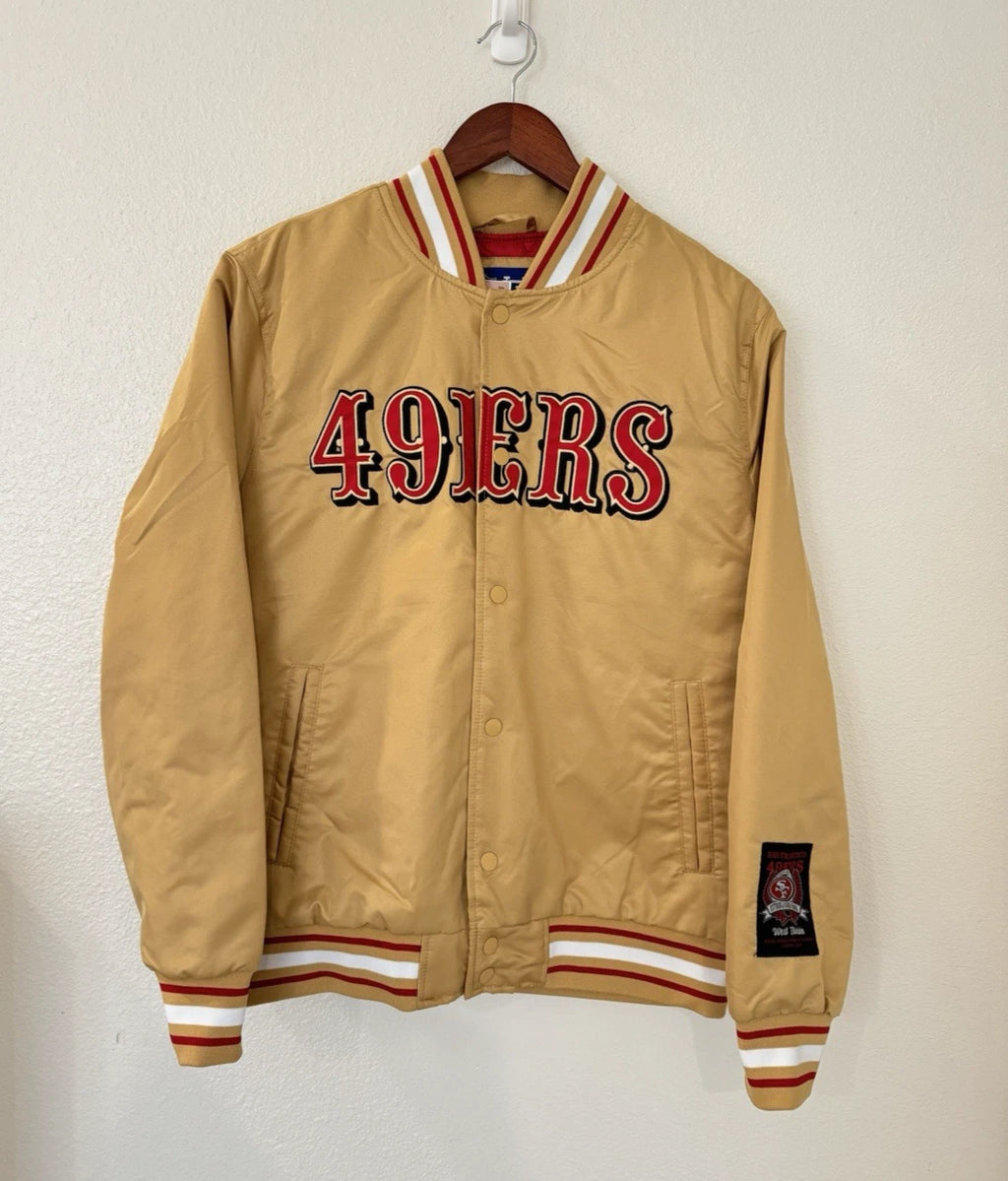 Ultra Game NFL San Francisco 49ers Men's Varsity Satin Gold Bomber Jacket